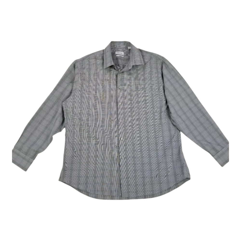Calvin Klein shirt mens gray glen check plaid regular fit size XL 17 34/35 - Picture 1 of 7